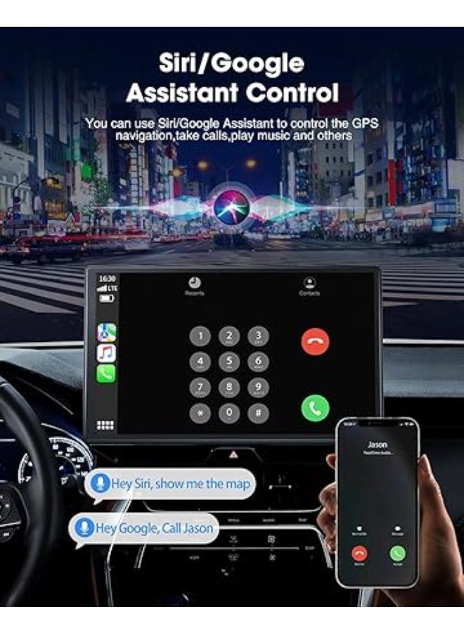 LAMTTO Lamto 9 Inch Wireless Car Stereo Portable Touch Screen Apple CarPlay Android Auto Bluetooth GPS Navigation AirPlay Mirror Link AUX FM for All Vehicles Black - Image 2